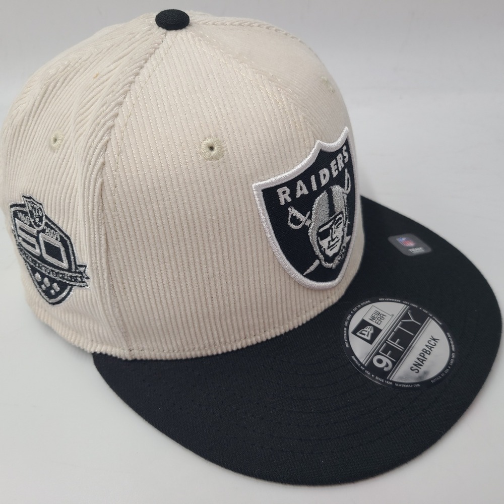 Las Vegas Raiders Hat Snapback New Era 9Fifty Cream Corduroy 50th Anniversary
